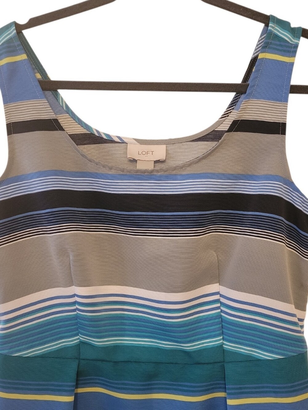 LOFT Blue & Gray Sleeveless Striped Fit & Flare Dress Size 10 - Picture 2 of 4